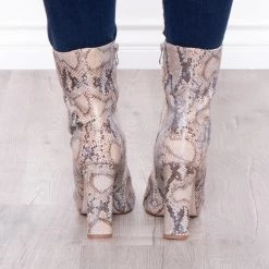 Azalea Wang Footwear Dama Dorada Snake Print High Heel Boots - Taupe