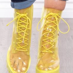 Azalea Wang Footwear Grasshopper See Thru Lace-Up Platform Boots - Neon Green