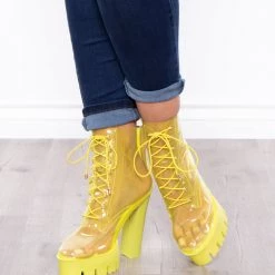 Azalea Wang Footwear Grasshopper See Thru Lace-Up Platform Boots - Neon Green