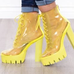 Azalea Wang Footwear Grasshopper See Thru Lace-Up Platform Boots - Neon Green 9 Azalea Wang Footwear Grasshopper See Thru Lace-Up Platform Boots - Neon Green