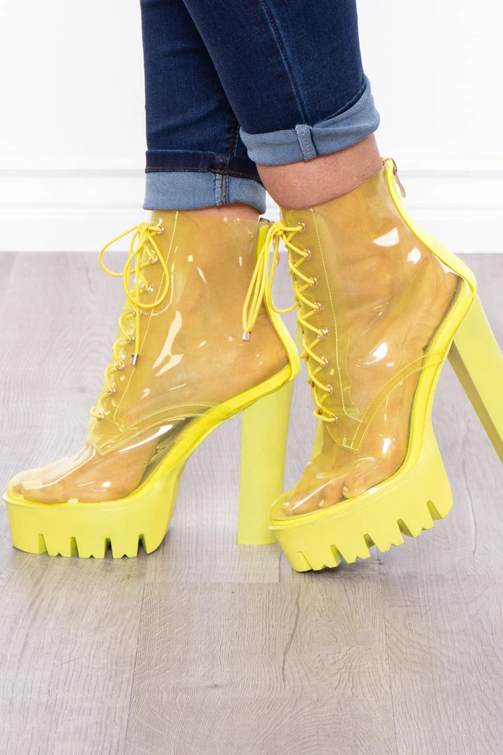 Azalea Wang Footwear Grasshopper See Thru Lace-Up Platform Boots - Neon Green 5 Azalea Wang Footwear Grasshopper See Thru Lace-Up Platform Boots - Neon Green