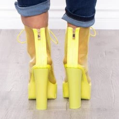 Azalea Wang Footwear Grasshopper See Thru Lace-Up Platform Boots - Neon Green 10 Azalea Wang Footwear Grasshopper See Thru Lace-Up Platform Boots - Neon Green