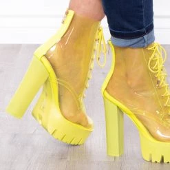 Azalea Wang Footwear Grasshopper See Thru Lace-Up Platform Boots - Neon Green 11 Azalea Wang Footwear Grasshopper See Thru Lace-Up Platform Boots - Neon Green