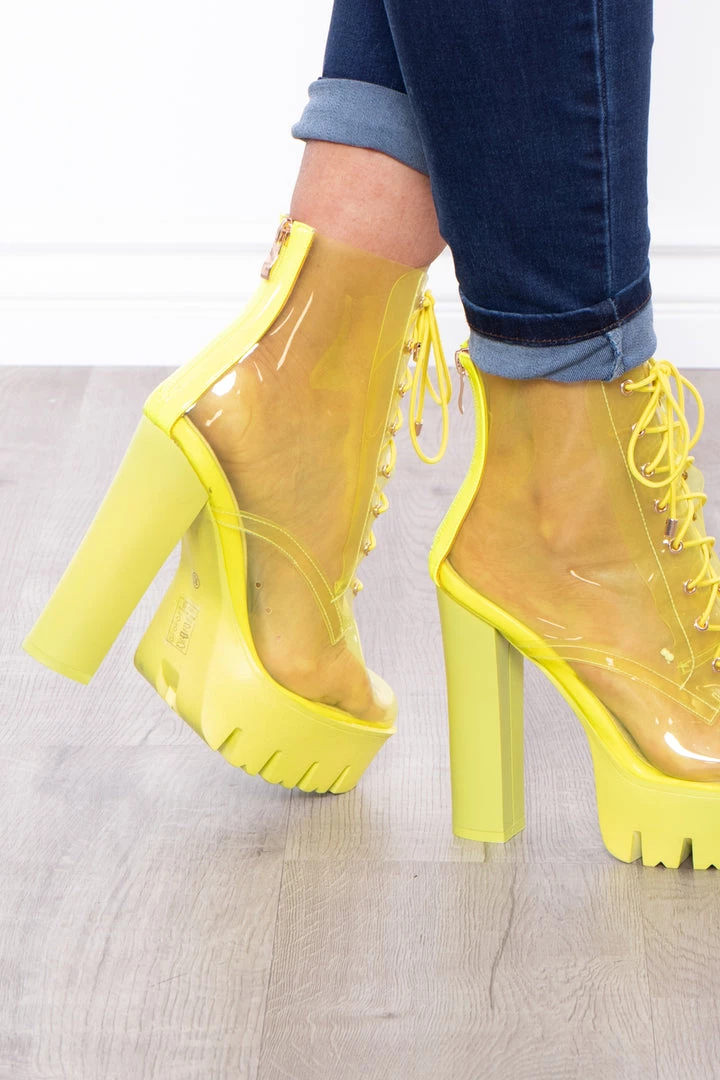 Azalea Wang Footwear Grasshopper See Thru Lace-Up Platform Boots - Neon Green 7 Azalea Wang Footwear Grasshopper See Thru Lace-Up Platform Boots - Neon Green