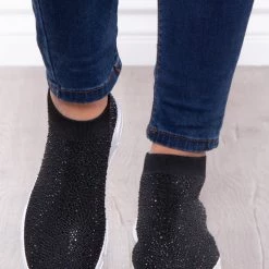 Azalea Wang Plume Rhinestone Covered Sock Sneakers - Black Footwear