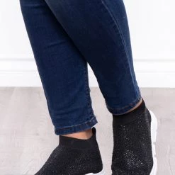 Azalea Wang Plume Rhinestone Covered Sock Sneakers - Black Footwear