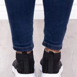 Azalea Wang Plume Rhinestone Covered Sock Sneakers - Black Footwear