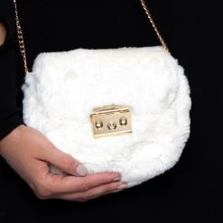 Impulse Calgary Faux Fur Crossbody Bag - Ivory