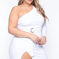Curvy Sense Back In Stock Plus Size Alana Belted Dress - White 10 Curvy Sense Back In Stock Plus Size Alana Belted Dress - White