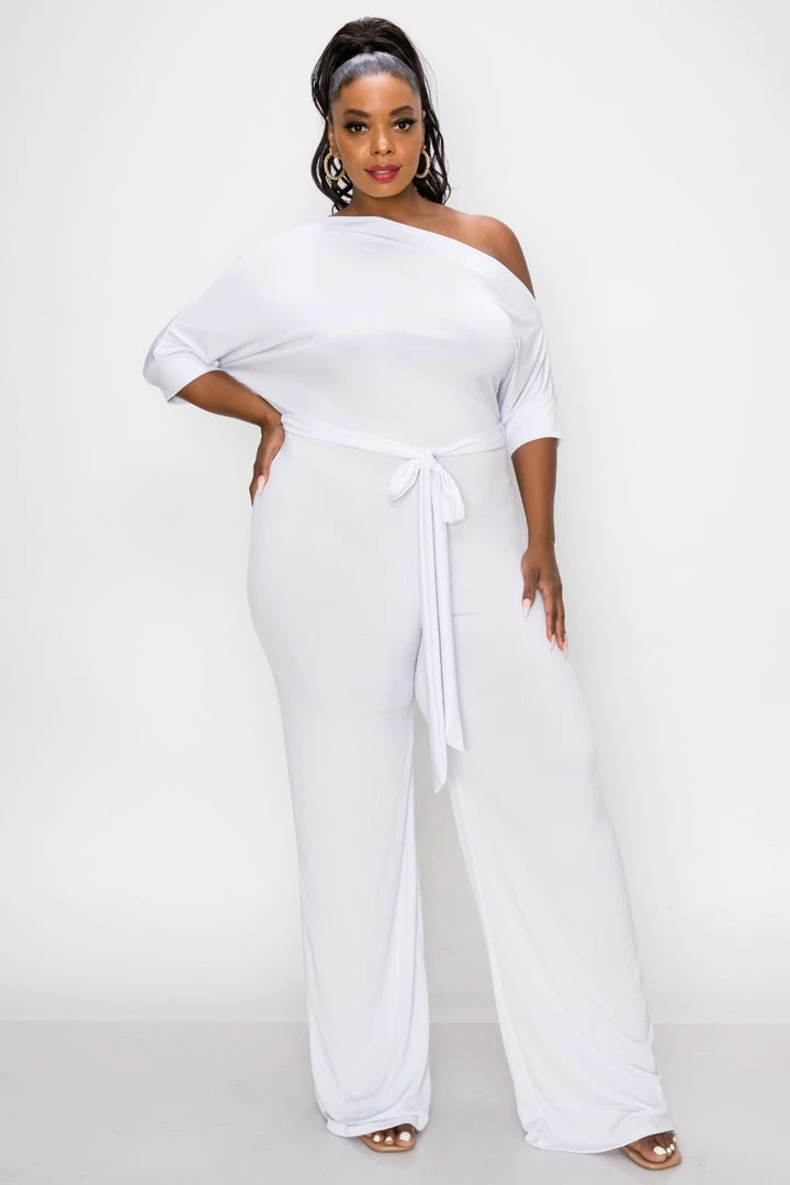 SOLID Plus Size Adina Off Shoulder Jumpsuit - White Party Jumpsuilts 7 SOLID Plus Size Adina Off Shoulder Jumpsuit - White Party Jumpsuilts
