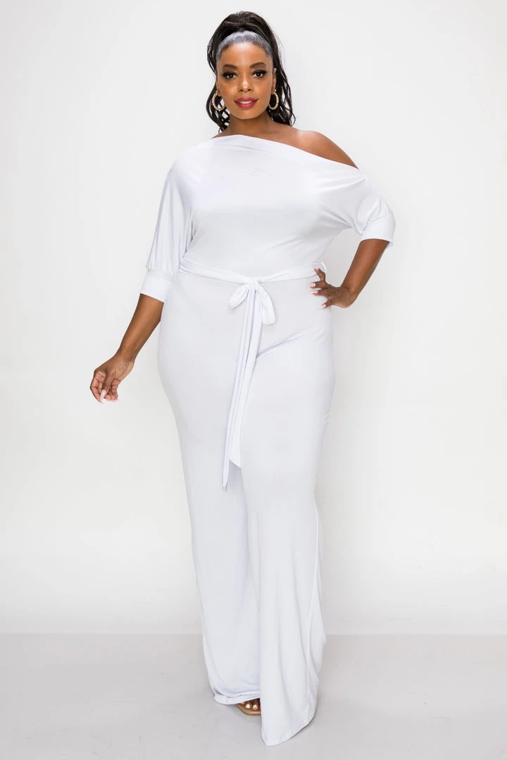 SOLID Plus Size Adina Off Shoulder Jumpsuit - White Party Jumpsuilts 9 SOLID Plus Size Adina Off Shoulder Jumpsuit - White Party Jumpsuilts