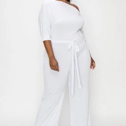 SOLID Plus Size Adina Off Shoulder Jumpsuit - White Party Jumpsuilts 18 SOLID Plus Size Adina Off Shoulder Jumpsuit - White Party Jumpsuilts