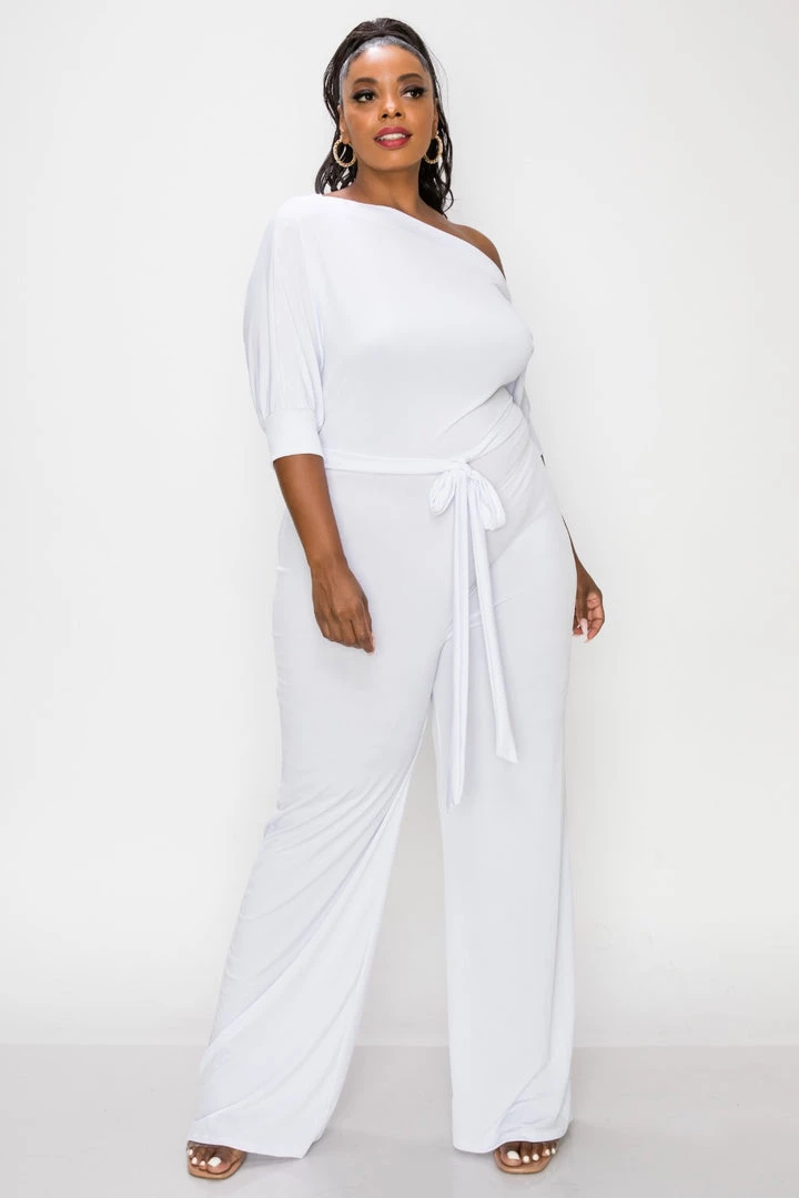SOLID Plus Size Adina Off Shoulder Jumpsuit - White Party Jumpsuilts 10 SOLID Plus Size Adina Off Shoulder Jumpsuit - White Party Jumpsuilts