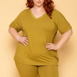 ZENANA Plus Size Lexa Tee And Biker Short Set - Chartreuse