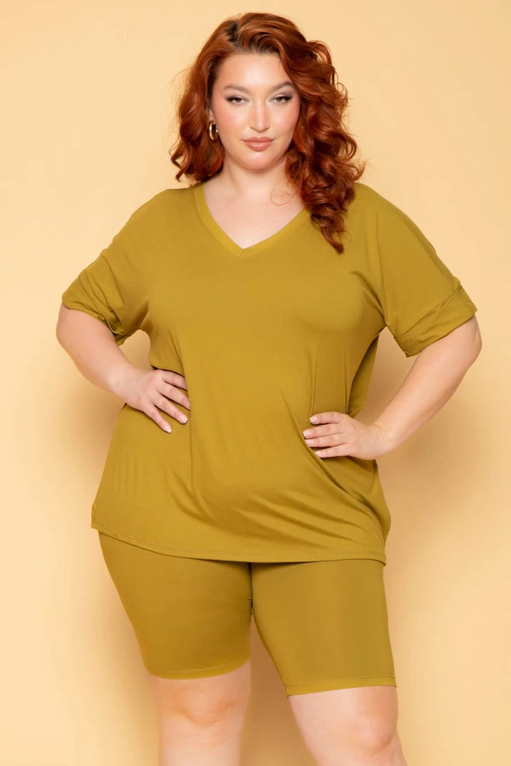 ZENANA Plus Size Lexa Tee And Biker Short Set - Chartreuse 3 ZENANA Plus Size Lexa Tee And Biker Short Set - Chartreuse