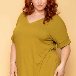 ZENANA Plus Size Lexa Tee And Biker Short Set - Chartreuse