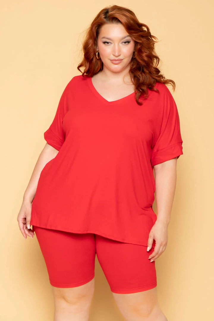 ZENANA New Arrivals Plus Size Lexa Tee And Biker Short Set - Red 3 ZENANA New Arrivals Plus Size Lexa Tee And Biker Short Set - Red