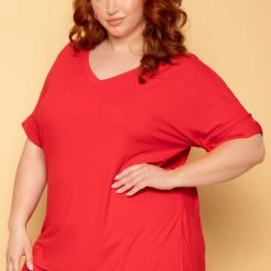 ZENANA New Arrivals Plus Size Lexa Tee And Biker Short Set - Red