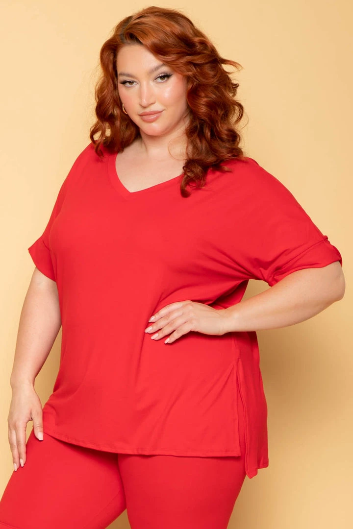 ZENANA New Arrivals Plus Size Lexa Tee And Biker Short Set - Red 4 ZENANA New Arrivals Plus Size Lexa Tee And Biker Short Set - Red