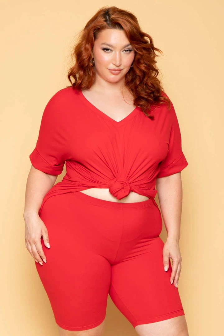 ZENANA New Arrivals Plus Size Lexa Tee And Biker Short Set - Red 7 ZENANA New Arrivals Plus Size Lexa Tee And Biker Short Set - Red
