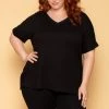 ZENANA Plus Size Lexa Tee And Biker Short Set - Black
