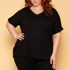 ZENANA Plus Size Lexa Tee And Biker Short Set - Black