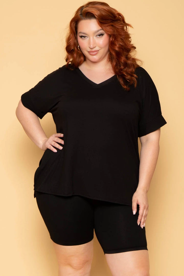 ZENANA Plus Size Lexa Tee And Biker Short Set - Black 3 ZENANA Plus Size Lexa Tee And Biker Short Set - Black