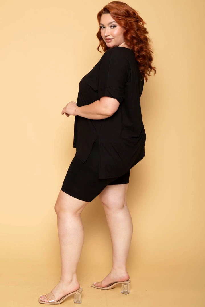 ZENANA Plus Size Lexa Tee And Biker Short Set - Black 5 ZENANA Plus Size Lexa Tee And Biker Short Set - Black