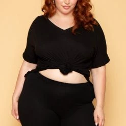 ZENANA Plus Size Lexa Tee And Biker Short Set - Black 11 ZENANA Plus Size Lexa Tee And Biker Short Set - Black