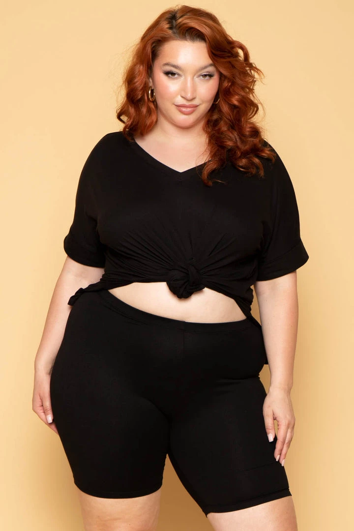 ZENANA Plus Size Lexa Tee And Biker Short Set - Black 7 ZENANA Plus Size Lexa Tee And Biker Short Set - Black
