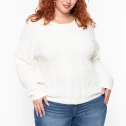 A BASE IX CO.LLC Tops Plus Size Marsha Cozy Knit Sweater - Ivory