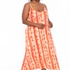 Ajin Fashion Dresses Plus Size Lizzi Tie Dye Flare Maxi Dress - Coral