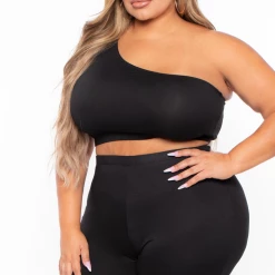 Ajin Fashion Plus Size Crop Top And Leggings Set - Black Matching Sets