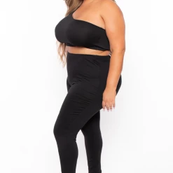Ajin Fashion Plus Size Crop Top And Leggings Set - Black Matching Sets