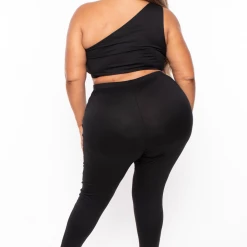 Ajin Fashion Plus Size Crop Top And Leggings Set - Black Matching Sets