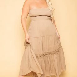 Akaiv New Arrivals Plus Size Sabina Tube Top Dress - Beige