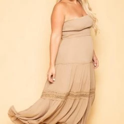 Akaiv New Arrivals Plus Size Sabina Tube Top Dress - Beige