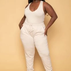 Ambiance Plus Size Sweat Jogger - Beige