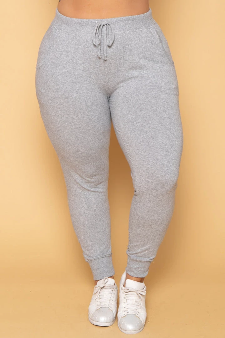 Ambiance Plus Size Sweat Jogger - Heather Grey Bottoms 4 Ambiance Plus Size Sweat Jogger - Heather Grey Bottoms