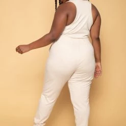 Ambiance Plus Size Sweat Jogger - Beige