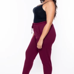 Ambiance Plus Size Sweat Jogger - Burgundy Bottoms