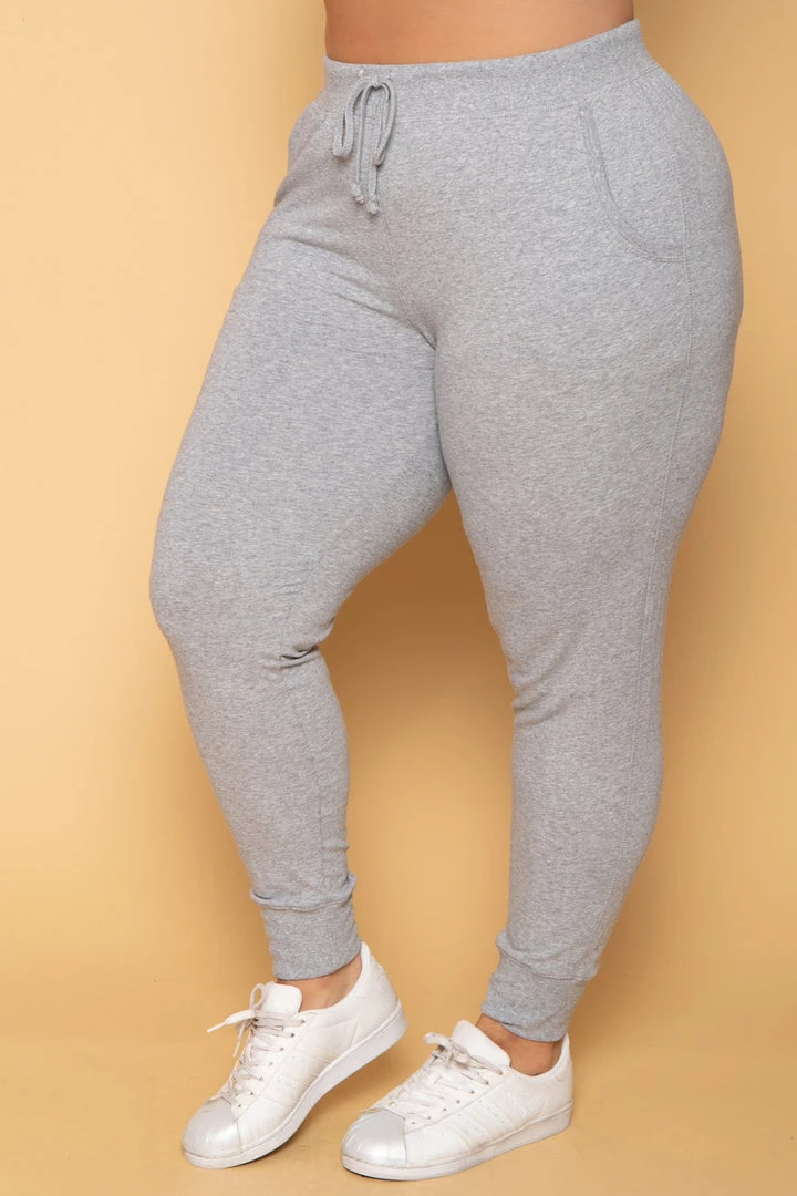 Ambiance Plus Size Sweat Jogger - Heather Grey Bottoms 5 Ambiance Plus Size Sweat Jogger - Heather Grey Bottoms