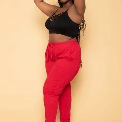 Ambiance New Arrivals Plus Size Sweat Jogger - Red