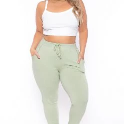 Ambiance Plus Size Sweat Jogger - Sage Bottoms