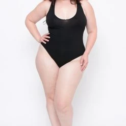 Ambiance Plus Size V-Neck Bodysuit - Black