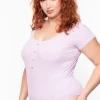 Ambiance Tops Plus Size Button Rib Bodysuit - Lavender
