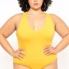 Ambiance Tops Plus Size V-Neck Bodysuit - Mustard