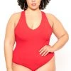 Ambiance Tops Plus Size V-Neck Bodysuit - Red