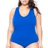 Ambiance Plus Size V-Neck Bodysuit - Royal Blue