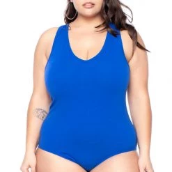 Ambiance Plus Size V-Neck Bodysuit - Royal Blue